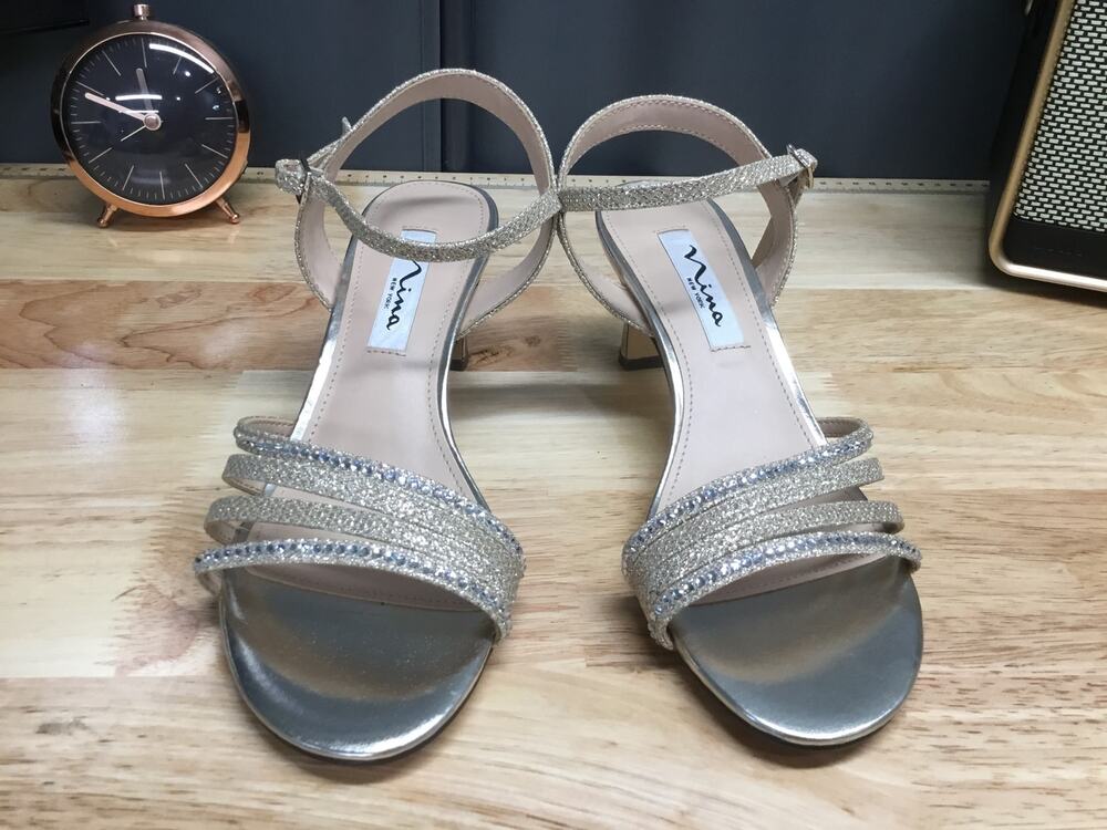 Nina New York Nelena Women's US 6.5W Gold Ankle Strap Embellished Dress Sandals